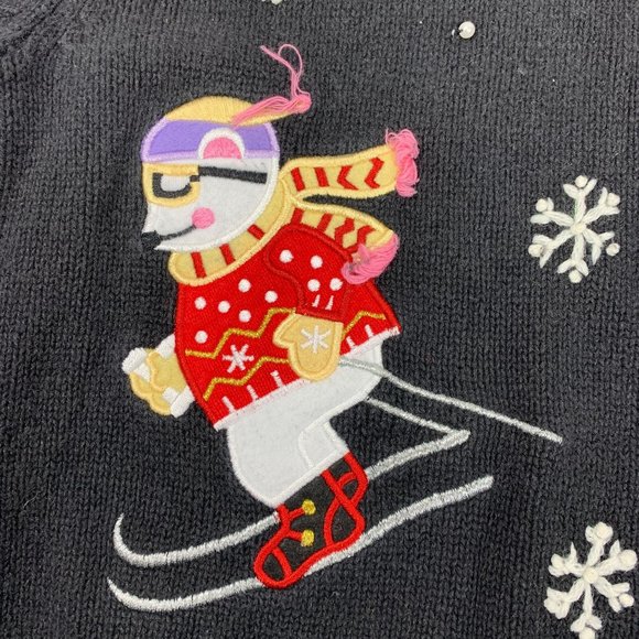 Crystal Kobe Small Cardigan Sweater  Not Ugly Polar Bear Snow Flake Beaded Embro - Picture 4 of 4